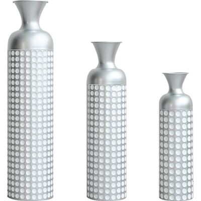 OEM Vase Décoratif Moderne En Métal Argenté, Lot De 3 Vases Design Brillant Avec Motif Ponctuel, Hauteurs 49,5 / 66 / 84 Cm, Idéal Pour Fleurs Séchées, Herbe De Pampa, Salon, Salle À Manger Et Entrée - Publicité OEM Vase Décoratif Moderne En Métal Argenté, Lot De 3 Vases Design Brillant Avec Motif Ponctuel, Hauteurs 49,5 / 66 / 84 Cm, Idéal Pour Fleurs Séchées, Herbe De Pampa, Salon, Salle À Manger Et Entrée - Publicité