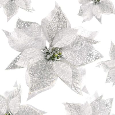 OEM 12 Pièces Artificielles Fleurs De Noël Poinsettia Glitter Ornement Fleurs Etincelantes De Noël Paillettes Fleurs (argenté)-dou - Publicité OEM 12 Pièces Artificielles Fleurs De Noël Poinsettia Glitter Ornement Fleurs Etincelantes De Noël Paillettes Fleurs (argenté)-dou - Publicité