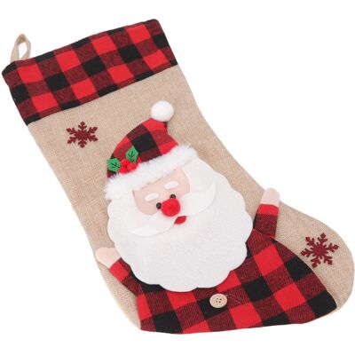 HEAT Chaussette De Noël En Toile De Jute À Carreaux Rouges, Motif 3d, À Suspendre, Décoration Pour La Maison Et Les Fêtes De Fin D'Année, Père Noël - Publicité HEAT Chaussette De Noël En Toile De Jute À Carreaux Rouges, Motif 3d, À Suspendre, Décoration Pour La Maison Et Les Fêtes De Fin D'Année, Père Noël - Publicité