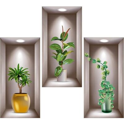 PELTOR Lot De 3 Autocollants Muraux 3d En Vinyle 3d Pour Salon, Vases, Plantes Vertes - Pour Chambre À Coucher, Bureau, Cuisine - 40 X 20 Cm - Publicité PELTOR Lot De 3 Autocollants Muraux 3d En Vinyle 3d Pour Salon, Vases, Plantes Vertes - Pour Chambre À Coucher, Bureau, Cuisine - 40 X 20 Cm - Publicité
