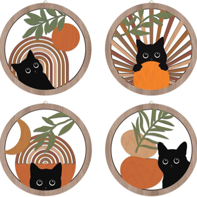 Generic Lot De 4 Décorations Murales En Bois De Style Bohème - Décoration Murale Vintage En Forme De Chat - Art Minimaliste Pour Salon, Ferme - Publicité Generic Lot De 4 Décorations Murales En Bois De Style Bohème - Décoration Murale Vintage En Forme De Chat - Art Minimaliste Pour Salon, Ferme - Publicité