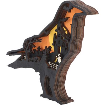 MCKENSA Ornement En Bois Sculpté Avec Lumière, Sculpture Animale 3d En Bois Avec Lumières Pour Décorations D'Halloween, Corbeau - Publicité MCKENSA Ornement En Bois Sculpté Avec Lumière, Sculpture Animale 3d En Bois Avec Lumières Pour Décorations D'Halloween, Corbeau - Publicité