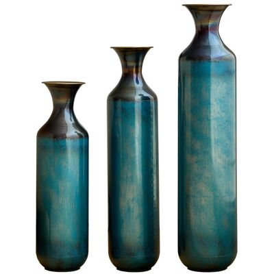 OEM Vase En Métal Fait Main, Disponible En 3 Tailles, Aspect Patiné Bleu Canard, Vase Décoratif Pour Salon, Entrée Et Jardin, En Métal Cuit À La Main, Non Étanche - Publicité OEM Vase En Métal Fait Main, Disponible En 3 Tailles, Aspect Patiné Bleu Canard, Vase Décoratif Pour Salon, Entrée Et Jardin, En Métal Cuit À La Main, Non Étanche - Publicité