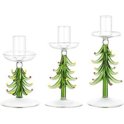 KAJFJAD Ensemble De 3 Bougeoirs Sapin De Noël, Supports En Verre Festifs Pour Bougies Coniques, Décoration De Table Et De Centre De Table Pour Les Fêtes, Vert - Publicité KAJFJAD Ensemble De 3 Bougeoirs Sapin De Noël, Supports En Verre Festifs Pour Bougies Coniques, Décoration De Table Et De Centre De Table Pour Les Fêtes, Vert - Publicité