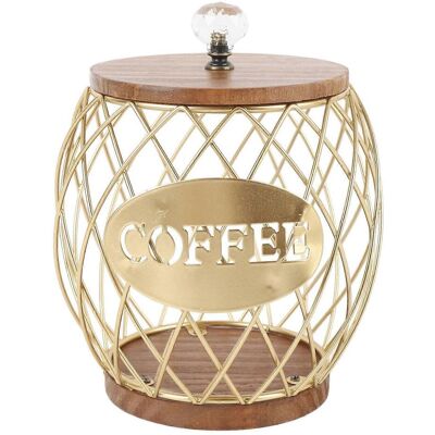 FLAMMKRAFT Porte-capsules De Café Élégant En Forme De Fruit, Avec Couvercle Et Base En Bois, Couleur Or. Décoration Intérieure. Publicité FLAMMKRAFT Porte-capsules De Café Élégant En Forme De Fruit, Avec Couvercle Et Base En Bois, Couleur Or. Décoration Intérieure. Publicité