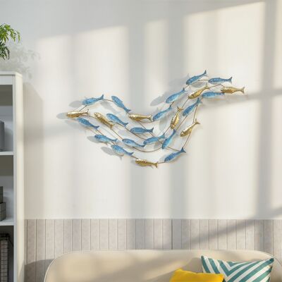 ARRIGONI Décoration Murale En Métal Moderne, Sculpture Murale En Métal Avec Motif De Poisson Unique, 100 X 50 Cm, Bleu Clair - Publicité ARRIGONI Décoration Murale En Métal Moderne, Sculpture Murale En Métal Avec Motif De Poisson Unique, 100 X 50 Cm, Bleu Clair - Publicité