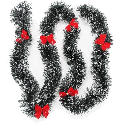 ALVIOR Guirlande En Laine Métallique - Vert Foncé Avec Pointes Blanches Et Rubans Rouges - Pour Arbre De Noël Et Décoration Intérieure Extérieure - 2 Pièces De 1,83 M - Publicité ALVIOR Guirlande En Laine Métallique - Vert Foncé Avec Pointes Blanches Et Rubans Rouges - Pour Arbre De Noël Et Décoration Intérieure Extérieure - 2 Pièces De 1,83 M - Publicité