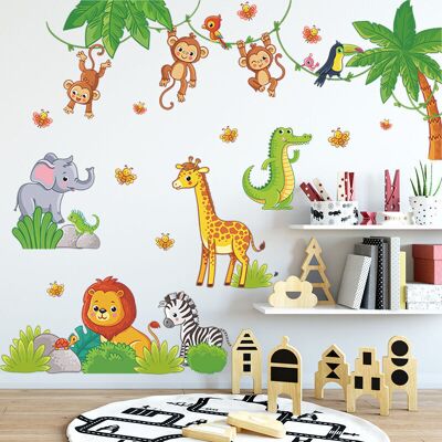 PELTOR Stickers Muraux Animaux De La Jungle Vigne Autocollant Mural Koala Lion Singe Paresseux Décoration Murale Chambre Enfants Bébé - Publicité PELTOR Stickers Muraux Animaux De La Jungle Vigne Autocollant Mural Koala Lion Singe Paresseux Décoration Murale Chambre Enfants Bébé - Publicité