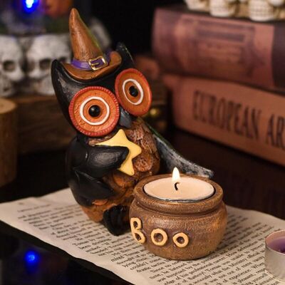 MOXIE Sjlerst Bougeoir Gothique En Forme De Hibou, Décorations De Hibou D'Halloween Pour Fête, Cheminée, Maison, Jardin - Publicité MOXIE Sjlerst Bougeoir Gothique En Forme De Hibou, Décorations De Hibou D'Halloween Pour Fête, Cheminée, Maison, Jardin - Publicité