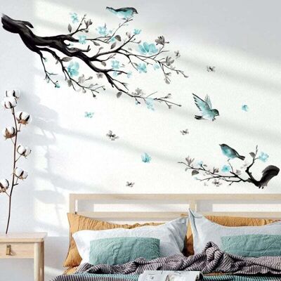 PELTOR Stickers Muraux Branche De Fleur Autocollant Mural Fleurs Bleues Arbre Oiseaux Décoration Murale Enfants Chambre Salon - Publicité PELTOR Stickers Muraux Branche De Fleur Autocollant Mural Fleurs Bleues Arbre Oiseaux Décoration Murale Enfants Chambre Salon - Publicité