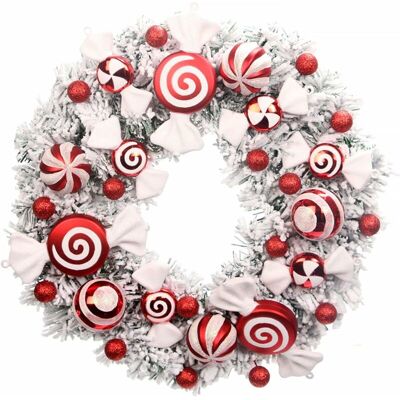 Melissa Guirlande De Noël, Guirlande De Noël De 16 Pouces Pour Porte D'Entrée, Décoration De Guirlande De Porte De Noël Rouge Blanc Avec Ornements De Boule, Bonbons, Décoration De Vacances Pour Cheminée Décor - Publicité Melissa Guirlande De Noël, Guirlande De Noël De 16 Pouces Pour Porte D'Entrée, Décoration De Guirlande De Porte De Noël Rouge Blanc Avec Ornements De Boule, Bonbons, Décoration De Vacances Pour Cheminée Décor - Publicité
