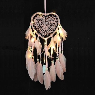 Cellfast Attrape-rêves En Forme De Cœur De Style Bohème Fait À La Main Avec Lumière Led, Décoration Murale Romantique (rose, Avec Lumières) - Publicité Cellfast Attrape-rêves En Forme De Cœur De Style Bohème Fait À La Main Avec Lumière Led, Décoration Murale Romantique (rose, Avec Lumières) - Publicité