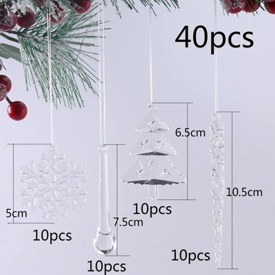 OEM Lot De 40 Ornements De Noël Transparents Décorations Suspendues Pour Arbre De Noël - Flocons De Neige, Glaçons, Gouttes D'Eau Et Sapins En Plastique Acrylique Pour Décoration De Fête D'Hiver - Publicité OEM Lot De 40 Ornements De Noël Transparents Décorations Suspendues Pour Arbre De Noël - Flocons De Neige, Glaçons, Gouttes D'Eau Et Sapins En Plastique Acrylique Pour Décoration De Fête D'Hiver - Publicité