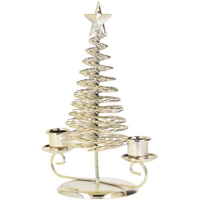 HEAT Ornements Chandeliers Européens En Métal En Forme De Sapin De Noël, Porte-bougies Double Doré, Décoration Intérieure - Publicité HEAT Ornements Chandeliers Européens En Métal En Forme De Sapin De Noël, Porte-bougies Double Doré, Décoration Intérieure - Publicité