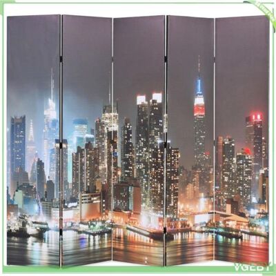 OEM Cloison De Séparation Pliable - New York La Nuit - 200 X 170 Cm - Impression Recto/verso - Cadre Bois Sapin - Publicité OEM Cloison De Séparation Pliable - New York La Nuit - 200 X 170 Cm - Impression Recto/verso - Cadre Bois Sapin - Publicité