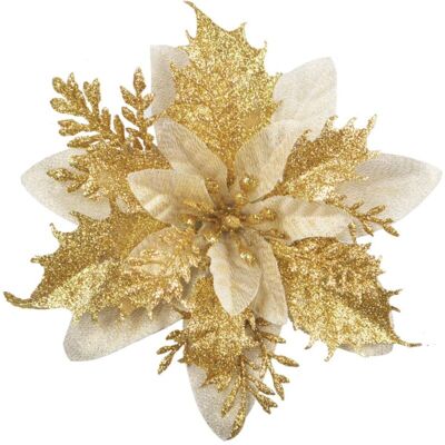 OEM Lot De 12 Fleurs De Noël À Paillettes (15 Cm) Avec 12 Poinsettia Artificielles Pour Sapin De Noël(doré) - Publicité OEM Lot De 12 Fleurs De Noël À Paillettes (15 Cm) Avec 12 Poinsettia Artificielles Pour Sapin De Noël(doré) - Publicité