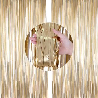 OEM Lot De 2 Rideaux En Feuille D'Aluminium, Champagne Doré, 1x2m, Décoration Fête, Mariage, Noël - Publicité OEM Lot De 2 Rideaux En Feuille D'Aluminium, Champagne Doré, 1x2m, Décoration Fête, Mariage, Noël - Publicité