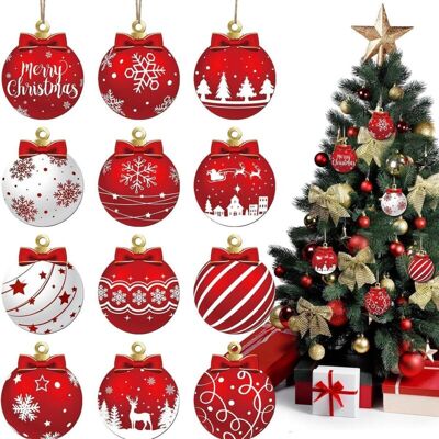 OEM Lot De 12 Boules De Noël Rouges Et Blanches À Suspendre En Bois - Décorations Festives Pour Sapin De Noël Avec Flocons De Neige, Rennes Et Père Noël-crezuo - Publicité OEM Lot De 12 Boules De Noël Rouges Et Blanches À Suspendre En Bois - Décorations Festives Pour Sapin De Noël Avec Flocons De Neige, Rennes Et Père Noël-crezuo - Publicité