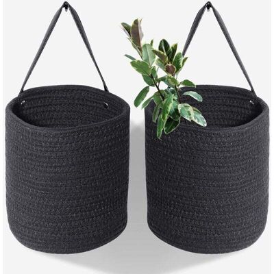 STAKMANN 2pcs De Panier Suspendu En Corde De Chanvre Noir - 10,6 X 5,5 Ensemble De Paniers Muraux Tissés Suspendus Avec Poignées En Cuir, Rangement De Paniers Suspendus Tissés Fixés Au Mur, Organisateur De Pan - Publicité STAKMANN 2pcs De Panier Suspendu En Corde De Chanvre Noir - 10,6 X 5,5 Ensemble De Paniers Muraux Tissés Suspendus Avec Poignées En Cuir, Rangement De Paniers Suspendus Tissés Fixés Au Mur, Organisateur De Pan - Publicité