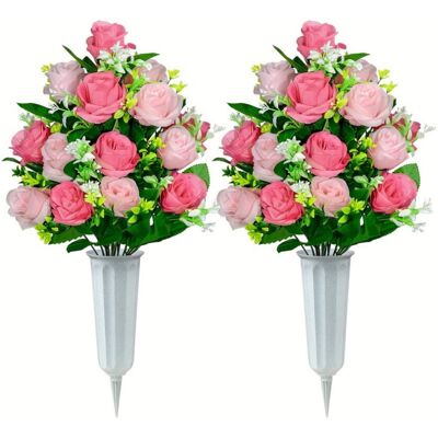 OEM Fleurs Artificielles Pour Cimetière, 2 Bouquets De Roses Artificielles Avec Vase, Pour La Décoration De Pierres Tombales. Publicité OEM Fleurs Artificielles Pour Cimetière, 2 Bouquets De Roses Artificielles Avec Vase, Pour La Décoration De Pierres Tombales. Publicité