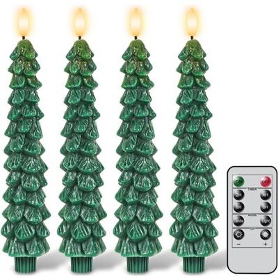 IRISFR Bougies Coniques Sans Flamme Pour Sapin De Noël Avec Minuterie À Distance, Bougies Coniques Led De Noël Avec Flamme 3d, 4 Bougeoirs Led Verts Pour Décoration De Noël (20 X 24 Cm) - Publicité IRISFR Bougies Coniques Sans Flamme Pour Sapin De Noël Avec Minuterie À Distance, Bougies Coniques Led De Noël Avec Flamme 3d, 4 Bougeoirs Led Verts Pour Décoration De Noël (20 X 24 Cm) - Publicité