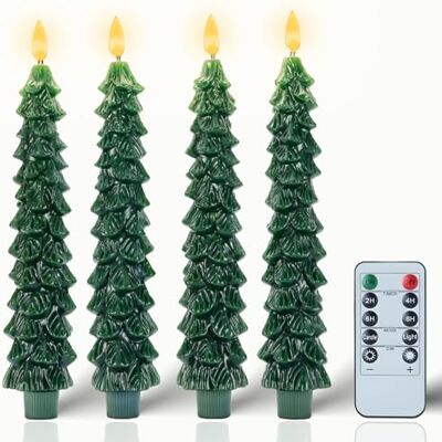 KAJFJAD Lot De 4 Bougies De Noël Sans Flamme Avec Télécommande Et Minuterie, Bougeoirs Led Verts À Piles, Décoration Intérieure Pour Les Fêtes - Publicité KAJFJAD Lot De 4 Bougies De Noël Sans Flamme Avec Télécommande Et Minuterie, Bougeoirs Led Verts À Piles, Décoration Intérieure Pour Les Fêtes - Publicité