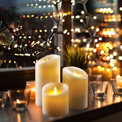 ABYSSE Bougies Led, Un Ensemble De 3 Bougies Décoratives (10 Cm, 12,8 Cm, 15,2 Cm), Bougies Sans Flamme Avec Télécommande À 10 Boutons. Flamme Led Clignotante, En Véritable Cire Ivoi Couleur Cire - Publicité ABYSSE Bougies Led, Un Ensemble De 3 Bougies Décoratives (10 Cm, 12,8 Cm, 15,2 Cm), Bougies Sans Flamme Avec Télécommande À 10 Boutons. Flamme Led Clignotante, En Véritable Cire Ivoi Couleur Cire - Publicité