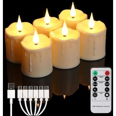 ABYSSE Bougies Sans Flamme Rechargeables, Avec Télécommande Et Minuterie, Bougies Chauffe-plat Led Réalistes À Piles, Lot De 6 Fausses Bougies Électriques Blanc Chaud (chargement Usb) - Publicité ABYSSE Bougies Sans Flamme Rechargeables, Avec Télécommande Et Minuterie, Bougies Chauffe-plat Led Réalistes À Piles, Lot De 6 Fausses Bougies Électriques Blanc Chaud (chargement Usb) - Publicité