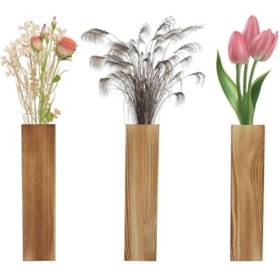 OEM Lot De 3 Vases Muraux En Bois Massif Moderne Pour Plantes D’intérieur – 2,5 × 5,6 × 29,5 Cm – Idéal Fleurs Séchées & Vertes - Publicité OEM Lot De 3 Vases Muraux En Bois Massif Moderne Pour Plantes D’intérieur – 2,5 × 5,6 × 29,5 Cm – Idéal Fleurs Séchées & Vertes - Publicité