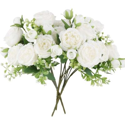 MOXIE 3pcs Fleurs Artificielles Bouquets De Pivoines Faux Pivoine En Soie Decoration Pour Maison Mariage Bureau Fête Chambre,15 Fleurs De Pivoine, Blanc - Publicité MOXIE 3pcs Fleurs Artificielles Bouquets De Pivoines Faux Pivoine En Soie Decoration Pour Maison Mariage Bureau Fête Chambre,15 Fleurs De Pivoine, Blanc - Publicité