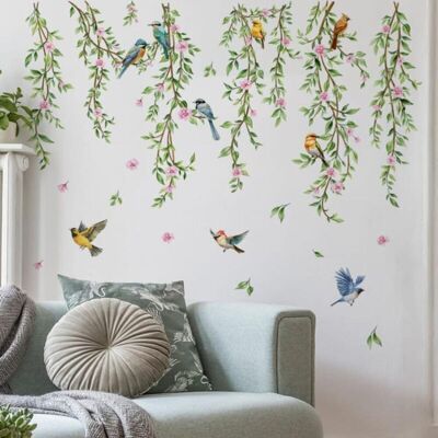 PELTOR Stickers Muraux Suspendus Avec Des Vignes, Des Feuilles Et Des Oiseaux, Adaptés À La Chambre, Au Salon Et À La Décoration Murale De Fond - Publicité PELTOR Stickers Muraux Suspendus Avec Des Vignes, Des Feuilles Et Des Oiseaux, Adaptés À La Chambre, Au Salon Et À La Décoration Murale De Fond - Publicité