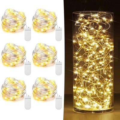 ALVIOR Guirlande Lumineuse A Piles - 20 Led 7 Pieds Fil De Cuivre Argenté - Pour Décoration Intérieure Extérieure - Lot De 6 - Publicité ALVIOR Guirlande Lumineuse A Piles - 20 Led 7 Pieds Fil De Cuivre Argenté - Pour Décoration Intérieure Extérieure - Lot De 6 - Publicité