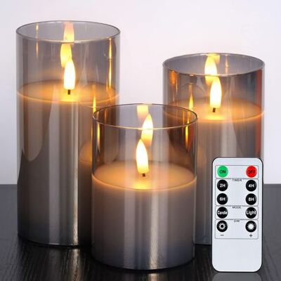 ABYSSE Lot De 3 Bougies Led Sans Flamme À Piles Bougies, Bougies Piliers, Bougies À Piles Avec Télécommande Et Minuterie, Bougies Électriques, Diamètre 7,6 Cm X Hauteur 10,2 Cm X 12,7 Cm, Cire Et Verre Gris - Publicité ABYSSE Lot De 3 Bougies Led Sans Flamme À Piles Bougies, Bougies Piliers, Bougies À Piles Avec Télécommande Et Minuterie, Bougies Électriques, Diamètre 7,6 Cm X Hauteur 10,2 Cm X 12,7 Cm, Cire Et Verre Gris - Publicité
