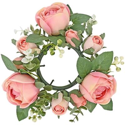 YUDO Couronne Artificielle De Roses Et De Verdure, Porte-bougie Pilier Décoratif Pour Porte Ou Centre De Table De Salon-pink - Publicité YUDO Couronne Artificielle De Roses Et De Verdure, Porte-bougie Pilier Décoratif Pour Porte Ou Centre De Table De Salon-pink - Publicité