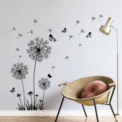 PELTOR Autocollant Mural Pissenlit Noir, Autocollant Mural Papillon Amovible Pour Salon, Chambre, Bureau, Décoration Murale - Publicité PELTOR Autocollant Mural Pissenlit Noir, Autocollant Mural Papillon Amovible Pour Salon, Chambre, Bureau, Décoration Murale - Publicité