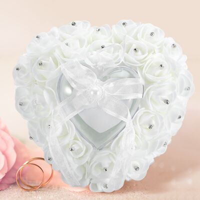 MCKENSA Boîte À Alliances Romantique En Forme De Cœur, Décorée De Strass Roses, Coussin Pour Alliances (blanc) - Publicité MCKENSA Boîte À Alliances Romantique En Forme De Cœur, Décorée De Strass Roses, Coussin Pour Alliances (blanc) - Publicité
