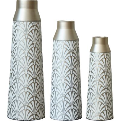 OEM Set De 3 Vases Décoratifs Sur Pied En Métal, Hauteur 43,5 / 51 / 61 Cm, Motif Éventail Élégant, Finition Blanc Argenté Moderne, Idéal Pour Salon, Entrée Et Couloir – Fabrication Semi-manuelle - Publicité OEM Set De 3 Vases Décoratifs Sur Pied En Métal, Hauteur 43,5 / 51 / 61 Cm, Motif Éventail Élégant, Finition Blanc Argenté Moderne, Idéal Pour Salon, Entrée Et Couloir – Fabrication Semi-manuelle - Publicité