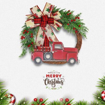 MOXIE Sjlerst Couronne De Noël En Camion Rouge, Décoration De Porte D'Entrée Pour Ferme, Récolte D'Automne, Halloween, Thanksgiving - Publicité MOXIE Sjlerst Couronne De Noël En Camion Rouge, Décoration De Porte D'Entrée Pour Ferme, Récolte D'Automne, Halloween, Thanksgiving - Publicité