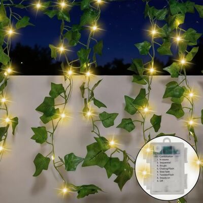 BALTERLEY Guirlande Lumineuse Exterieure, 5m 50 Led Lierre Artificiel Guirlande Lumineuse, 8 Modes Guirlande Interieure Décorative, Étanche Faux Lierre Decoration Pour Chambre, Jardin, Noël - Publicité BALTERLEY Guirlande Lumineuse Exterieure, 5m 50 Led Lierre Artificiel Guirlande Lumineuse, 8 Modes Guirlande Interieure Décorative, Étanche Faux Lierre Decoration Pour Chambre, Jardin, Noël - Publicité