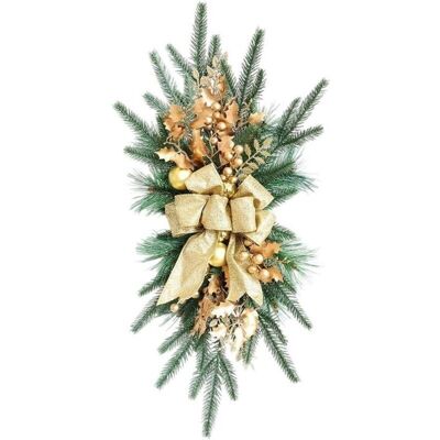 SANS MARQUE Couronne De Noël Artificielle En Forme De Goutte De 55 Cm, Grand Ruban Imprimé, Boules De Noël, Rose, Neige, Branches Givrées, Couronne Décorative D'Escalier D'Intérieur B - Publicité SANS MARQUE Couronne De Noël Artificielle En Forme De Goutte De 55 Cm, Grand Ruban Imprimé, Boules De Noël, Rose, Neige, Branches Givrées, Couronne Décorative D'Escalier D'Intérieur B - Publicité