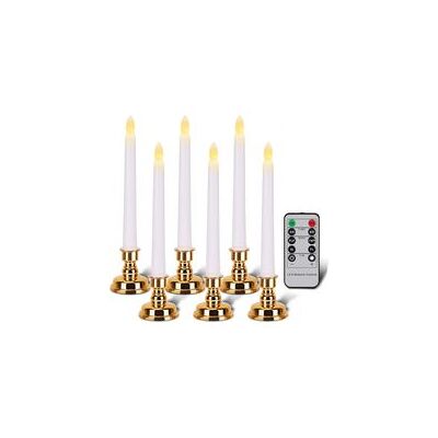 OEM Bougies Avec Supports Dorés, Bougies Coniques Sans Flamme Avec Télécommande Et Minuteur, Bougies De Noël Led Blanches, Lot De 6 - Publicité OEM Bougies Avec Supports Dorés, Bougies Coniques Sans Flamme Avec Télécommande Et Minuteur, Bougies De Noël Led Blanches, Lot De 6 - Publicité