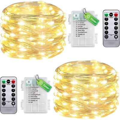 BALTERLEY - Lot De 2 Guirlandes Lumineuses Filaires Pour Intérieur Avec Piles, Minuteur Et Télécommande - 5 M 50 Led Blanc Chaud - Petite Guirlande Lumineuse Pour Chambre À Coucher, Noël, Mariage - Publicité BALTERLEY - Lot De 2 Guirlandes Lumineuses Filaires Pour Intérieur Avec Piles, Minuteur Et Télécommande - 5 M 50 Led Blanc Chaud - Petite Guirlande Lumineuse Pour Chambre À Coucher, Noël, Mariage - Publicité