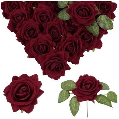 OEM Roses Artificielles En Velours Bordeaux, 16 Roses, 8 Cm Chacune, Fleurs Soyeuses Bordeaux, Idéales Pour Les Bouquets De Mariée, Les Mariages Et La Décoration Intérieure. Publicité OEM Roses Artificielles En Velours Bordeaux, 16 Roses, 8 Cm Chacune, Fleurs Soyeuses Bordeaux, Idéales Pour Les Bouquets De Mariée, Les Mariages Et La Décoration Intérieure. Publicité