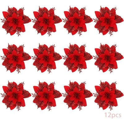 TOOLTEK Fleurs De Noël, 12 Fleurs De Noël À Paillettes, Fleur De Noël À Paillettes Creuses, Poinsettia Arbre De Noël Fleurs Artificielles Décor Ornement, Décoration,noël (red-b)..debuns - Publicité TOOLTEK Fleurs De Noël, 12 Fleurs De Noël À Paillettes, Fleur De Noël À Paillettes Creuses, Poinsettia Arbre De Noël Fleurs Artificielles Décor Ornement, Décoration,noël (red-b)..debuns - Publicité