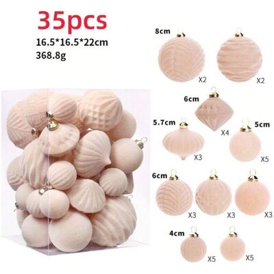 XISRENS Coffret Cadeau De 35 Boules De Noël Exquises En Velours Floqué Blanc Crème, Décoration D'Arbre Pour Les Fêtes - Publicité XISRENS Coffret Cadeau De 35 Boules De Noël Exquises En Velours Floqué Blanc Crème, Décoration D'Arbre Pour Les Fêtes - Publicité