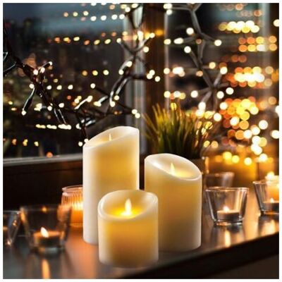 SCORPIO Bougies Led, Un Ensemble De 3 Bougies Décoratives (10 Cm, 12,8 Cm, 15,2 Cm), Bougies Sans Flamme Avec Télécommande À 10 Boutons. Flamme Led Clignotante, En Véritable Cire Ivoi Couleur Cire - Publicité SCORPIO Bougies Led, Un Ensemble De 3 Bougies Décoratives (10 Cm, 12,8 Cm, 15,2 Cm), Bougies Sans Flamme Avec Télécommande À 10 Boutons. Flamme Led Clignotante, En Véritable Cire Ivoi Couleur Cire - Publicité