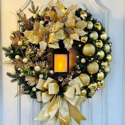URSUS Couronne De Noël De 15,7 Pouces Avec Pièce Maîtresse Lumineuse Led, Grand Nœud Doré, Poinsettias Et Boules De Noël Pour Porte D'Entrée, Guirlande Lumineuse, Couronne De Noël, Décoration Murale - Publicité URSUS Couronne De Noël De 15,7 Pouces Avec Pièce Maîtresse Lumineuse Led, Grand Nœud Doré, Poinsettias Et Boules De Noël Pour Porte D'Entrée, Guirlande Lumineuse, Couronne De Noël, Décoration Murale - Publicité