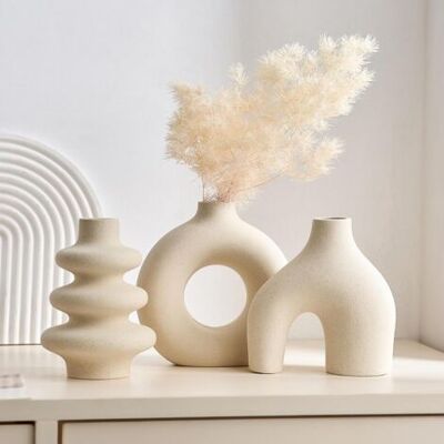 SCORPIO Vases Décoratifs, Style Bohème Moderne, Pour La Décoration Intérieure, Centres De Table Ronds En Céramique Blanche, Lot De 3, Beige - Publicité SCORPIO Vases Décoratifs, Style Bohème Moderne, Pour La Décoration Intérieure, Centres De Table Ronds En Céramique Blanche, Lot De 3, Beige - Publicité