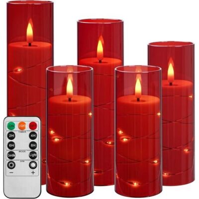 SCORPIO Bougie Led Avec Guirlandes Lumineuses, Bougie À Piles Avec Télécommande Et Minuterie De 24 Heures, Bougie Sans Flamme Pour La Décoration Intérieure (rouge, Lot De 5) - Publicité SCORPIO Bougie Led Avec Guirlandes Lumineuses, Bougie À Piles Avec Télécommande Et Minuterie De 24 Heures, Bougie Sans Flamme Pour La Décoration Intérieure (rouge, Lot De 5) - Publicité