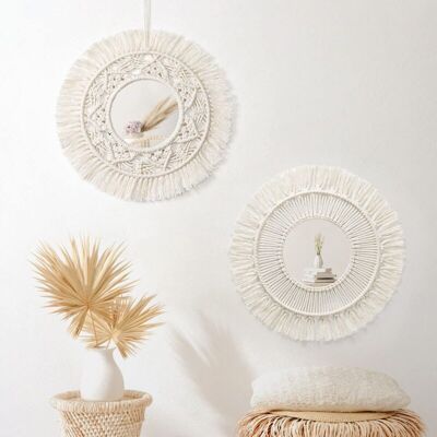 MOXIE Lot De 2 Miroir Mural Macramé Rond Miroir Muraux Avec Frange Suspendu Miroir Pendentif Art Ornement Boho Decor Pour Appartement Maison Chambre Salon(beige, 2 Pièces) Npterbl - Publicité MOXIE Lot De 2 Miroir Mural Macramé Rond Miroir Muraux Avec Frange Suspendu Miroir Pendentif Art Ornement Boho Decor Pour Appartement Maison Chambre Salon(beige, 2 Pièces) Npterbl - Publicité